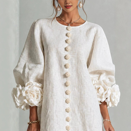 Dress katun linen lengan lantern