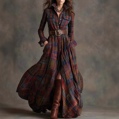 Dress kotak retro gaya Prancis